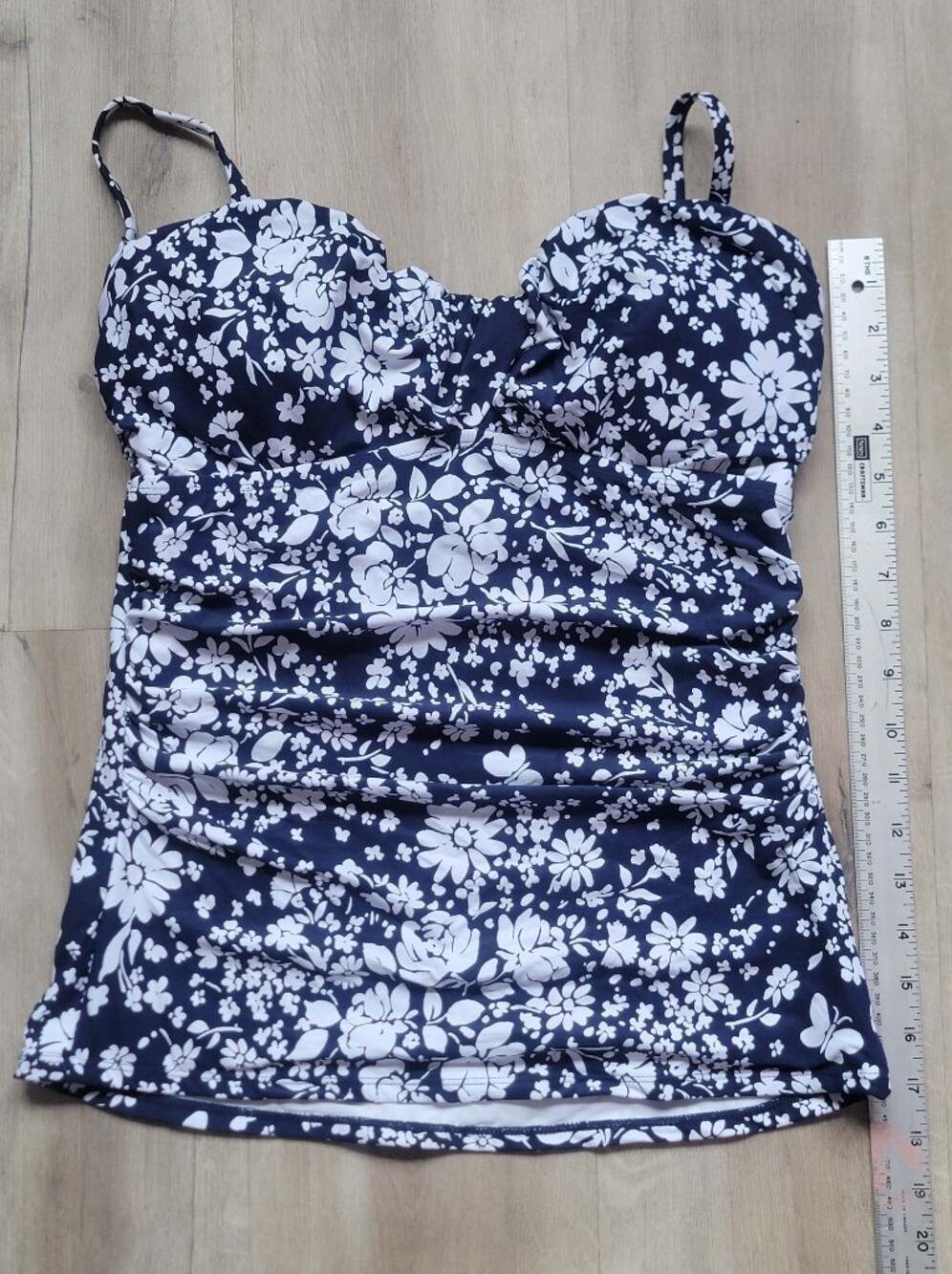 Beach House Navy and White Floral Tankini Swim Top With "Tummy-Control"
